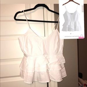 New Goodnight Macaron White Ruffle Top